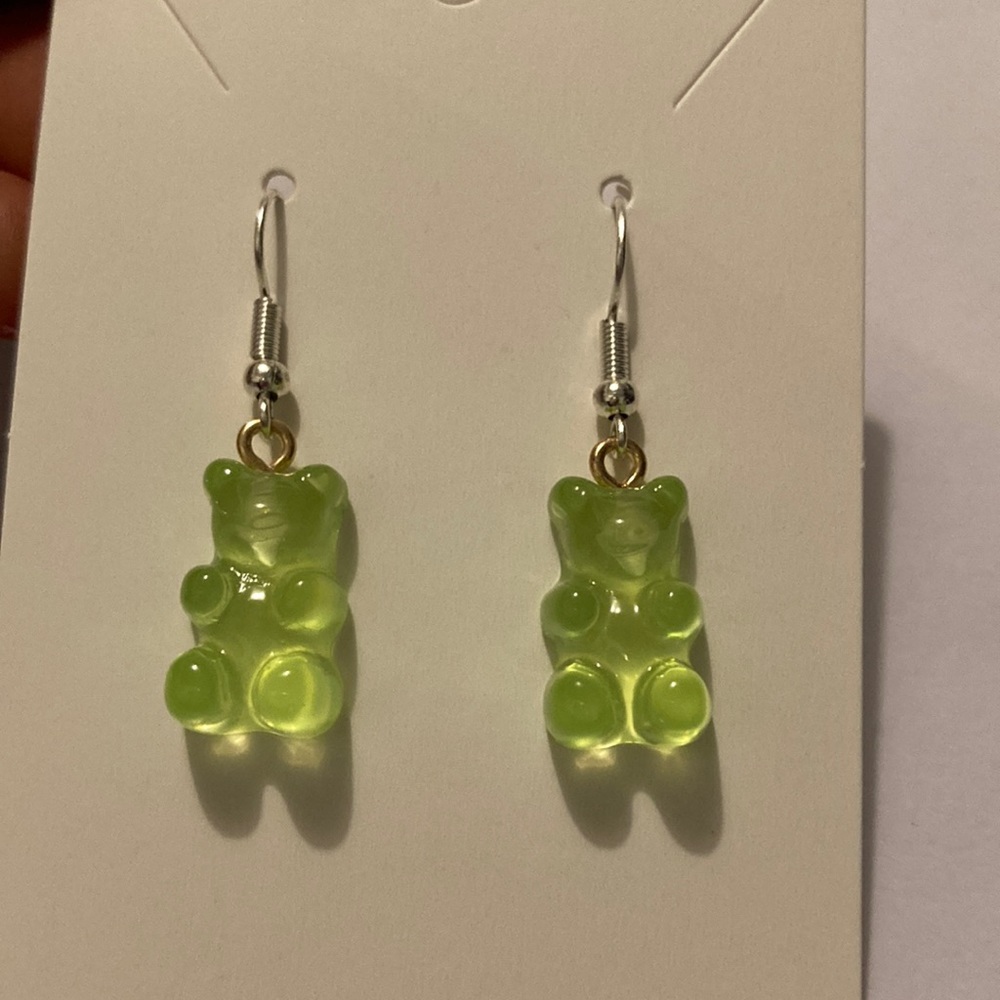 Handmade Lime Green Gummy Bear Earrings